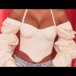 Cream bustier halter top ruffle shirt
